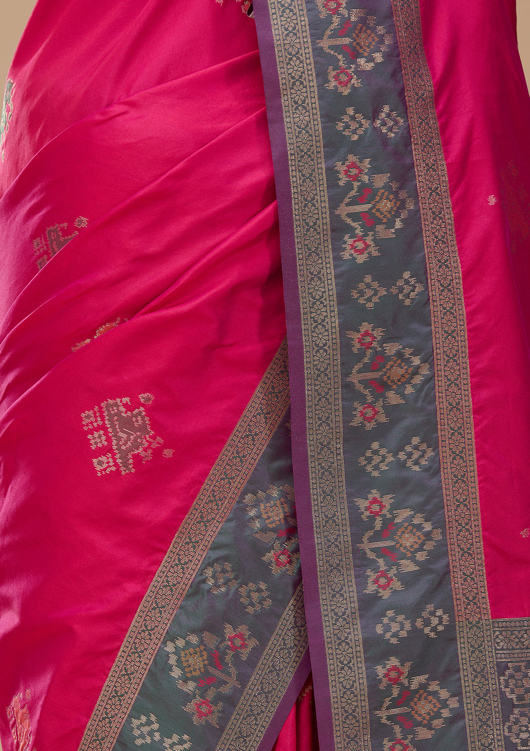 Rani Pink Art Silk Patola Jaal Saree With Matching Blouse Piece