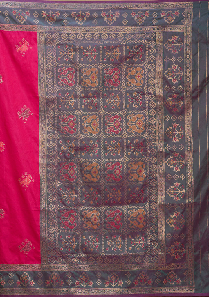 Rani Pink Art Silk Patola Jaal Saree With Matching Blouse Piece