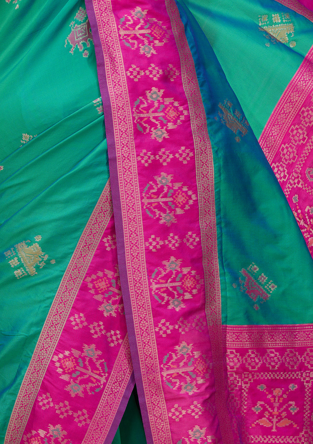 Teal Green Art Silk Patola Jaal Saree With Matching Blouse Piece