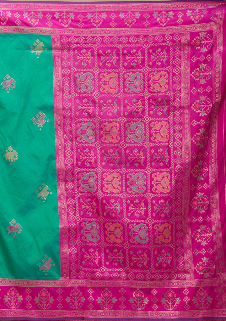 Teal Green Art Silk Patola Jaal Saree With Matching Blouse Piece