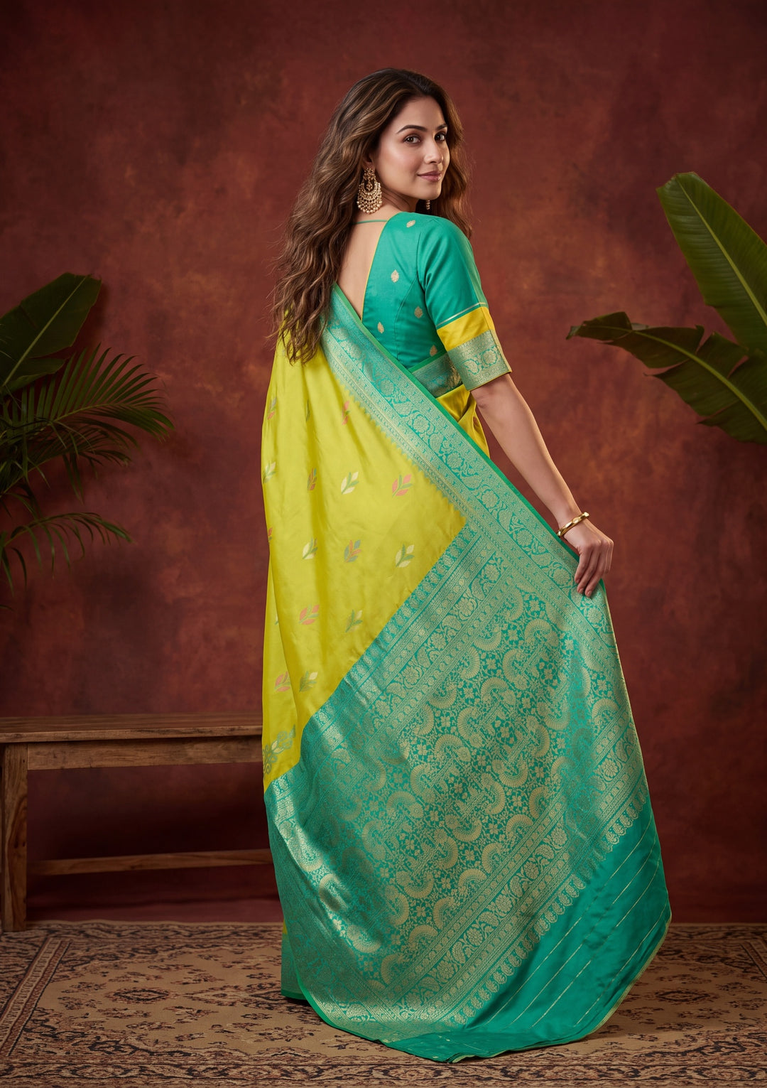 Parrot Green Art Silk Patola Jaal Saree With Matching Blouse Piece