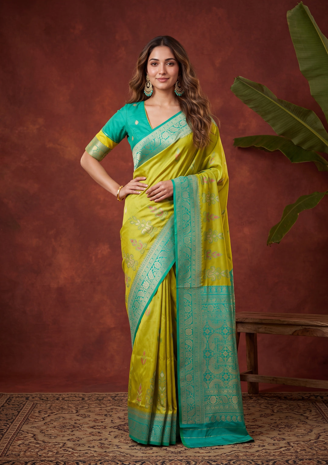 Parrot Green Art Silk Patola Jaal Saree With Matching Blouse Piece