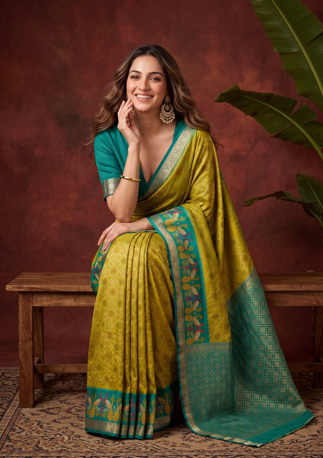 Parrot Green Art Silk Patola Jaal Saree With Matching Blouse Piece