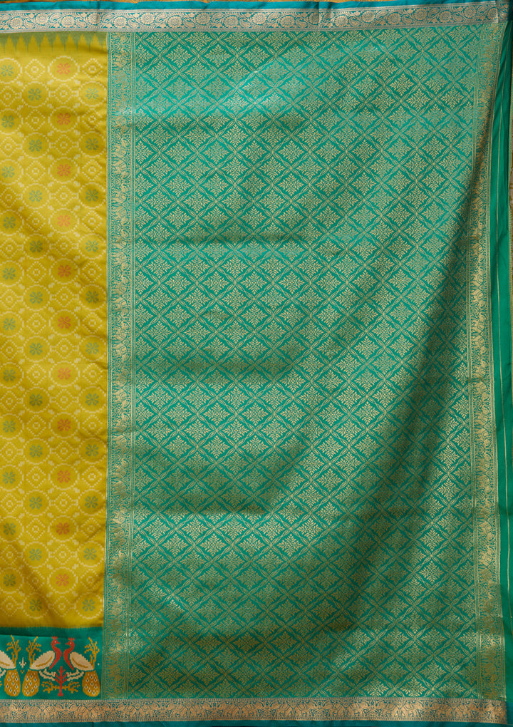 Parrot Green Art Silk Patola Jaal Saree With Matching Blouse Piece