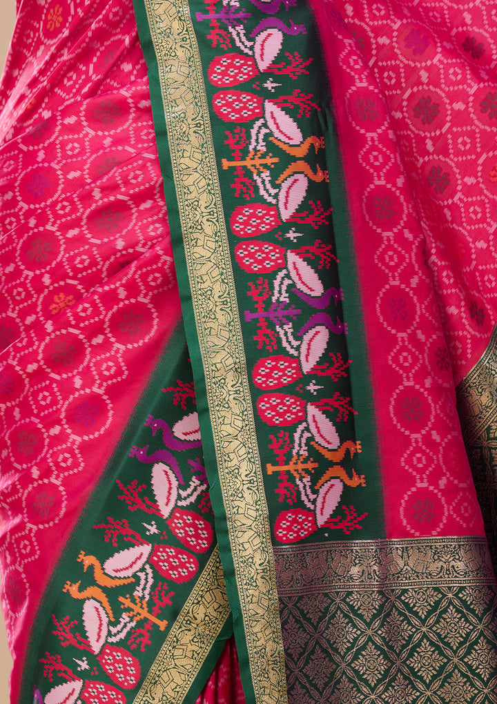 Rani Pink Art Silk Patola Jaal Saree With Matching Blouse Piece