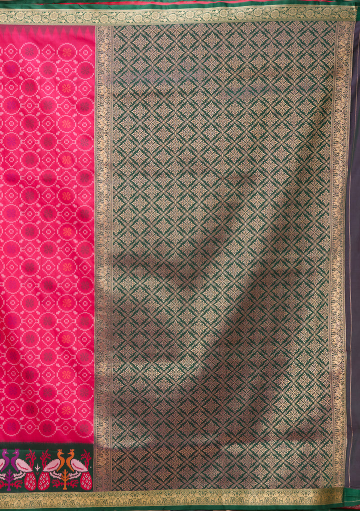 Rani Pink Art Silk Patola Jaal Saree With Matching Blouse Piece