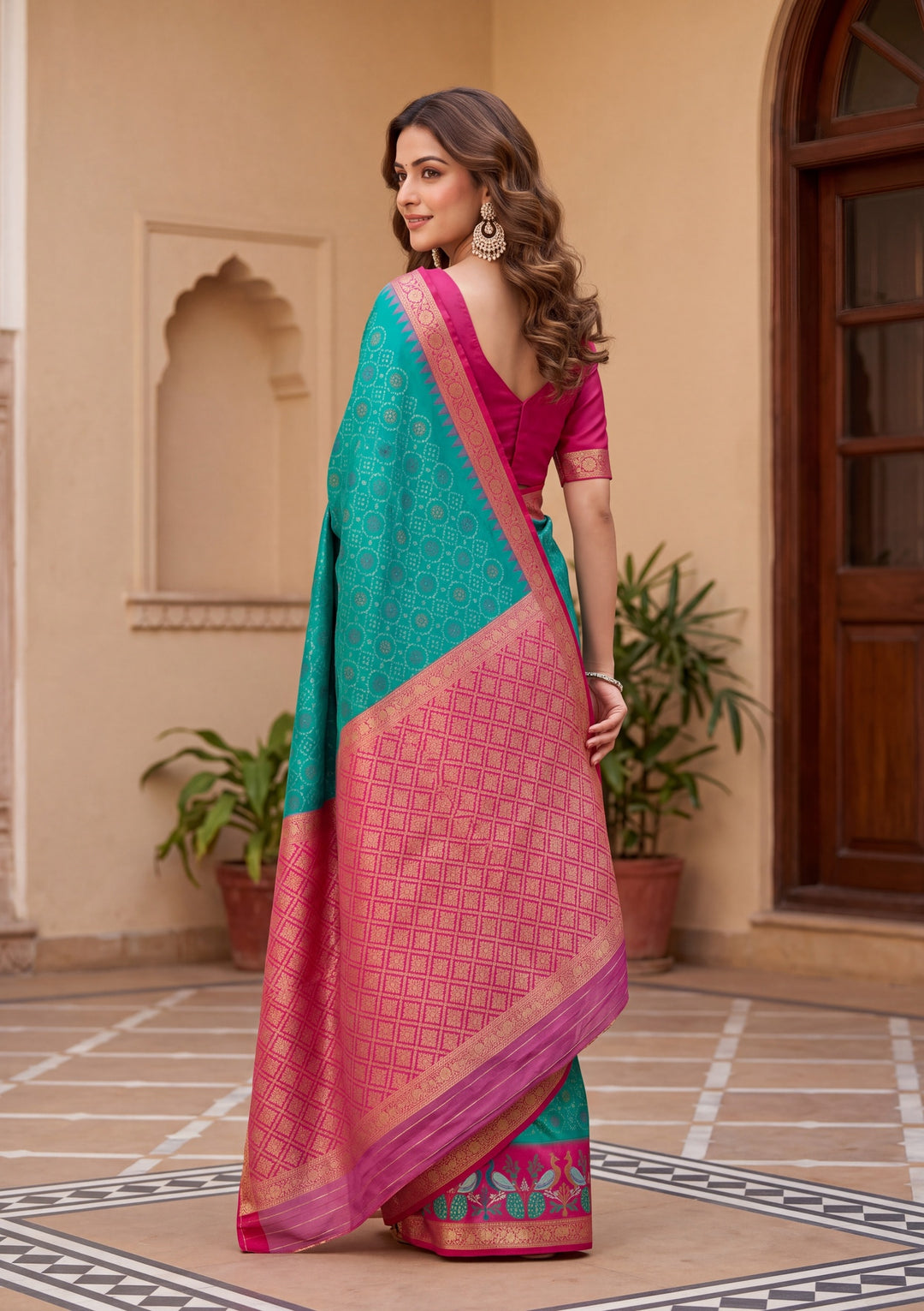 Turquoise Blue Art Silk Patola Jaal Saree With Matching Blouse Piece