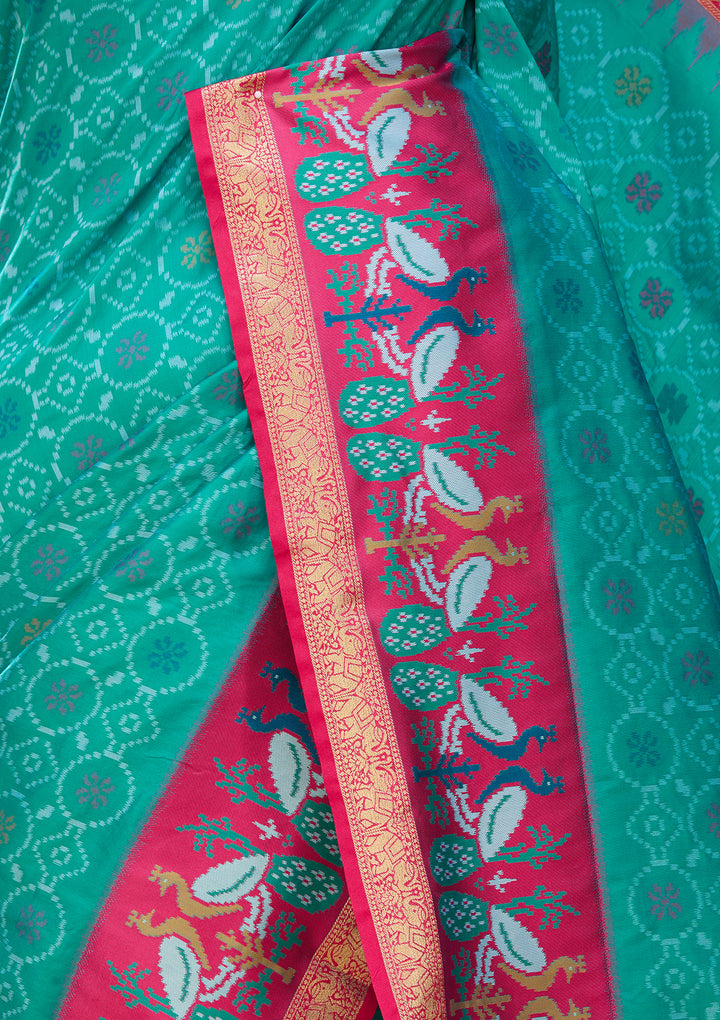 Turquoise Blue Art Silk Patola Jaal Saree With Matching Blouse Piece