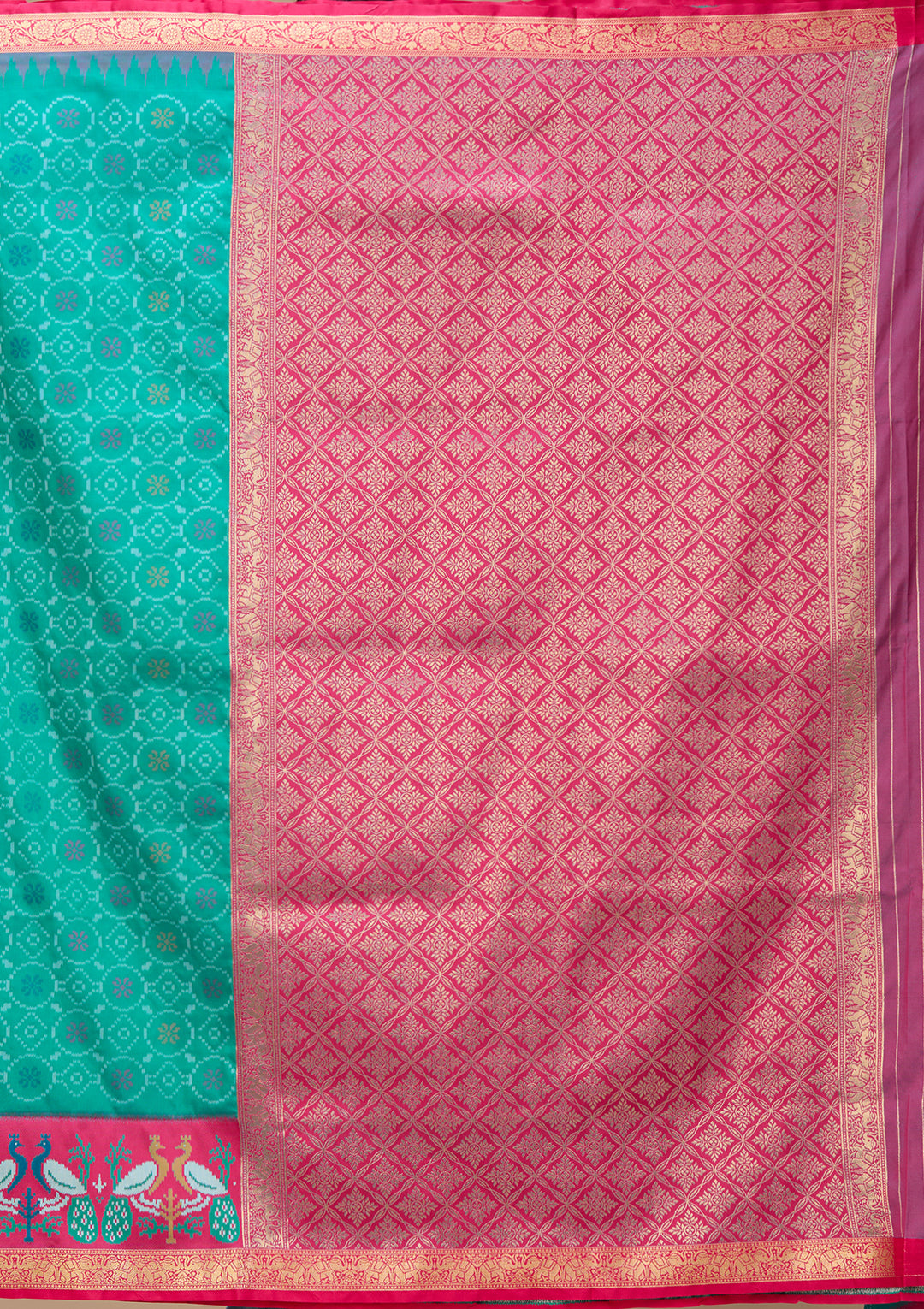 Turquoise Blue Art Silk Patola Jaal Saree With Matching Blouse Piece