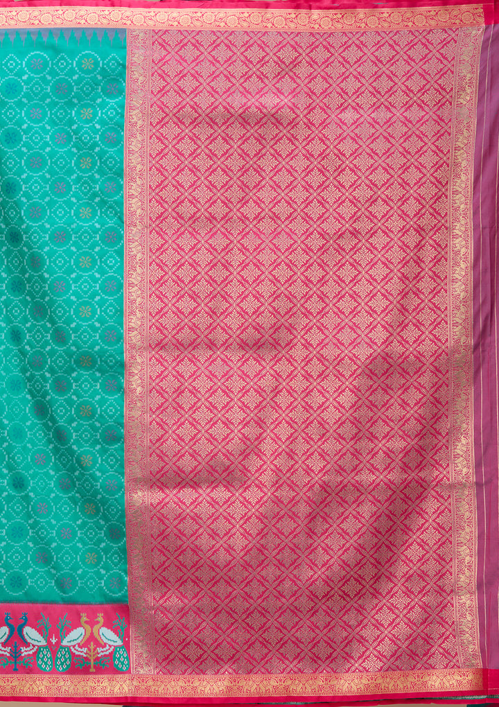 Turquoise Blue Art Silk Patola Jaal Saree With Matching Blouse Piece