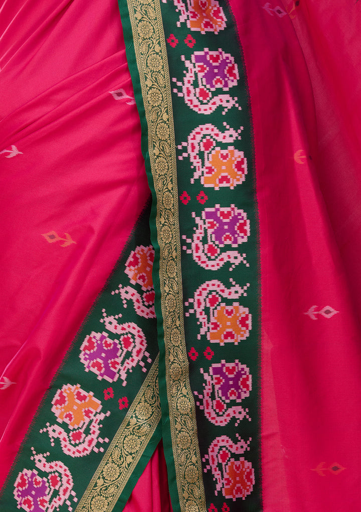 Rani Pink Art Silk Patola Jaal Saree With Matching Blouse Piece