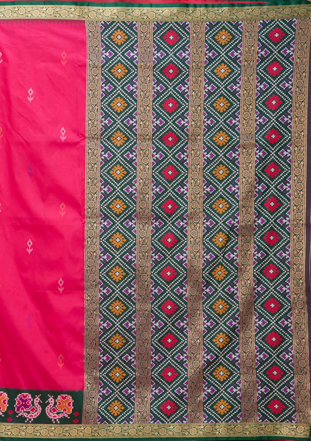 Rani Pink Art Silk Patola Jaal Saree With Matching Blouse Piece