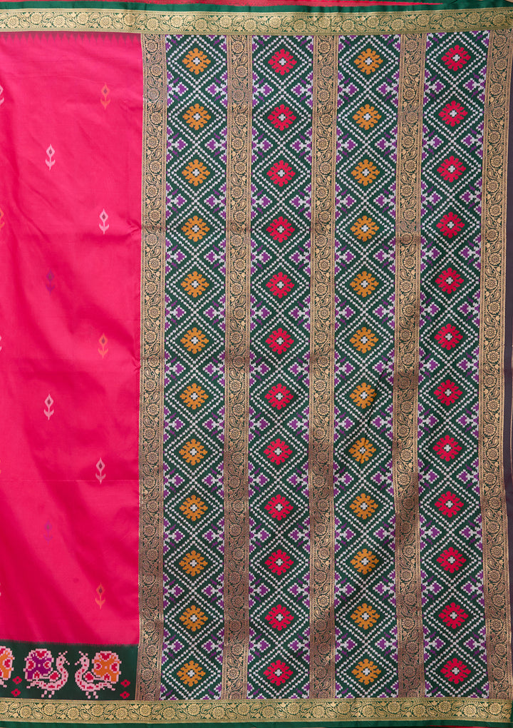 Rani Pink Art Silk Patola Jaal Saree With Matching Blouse Piece