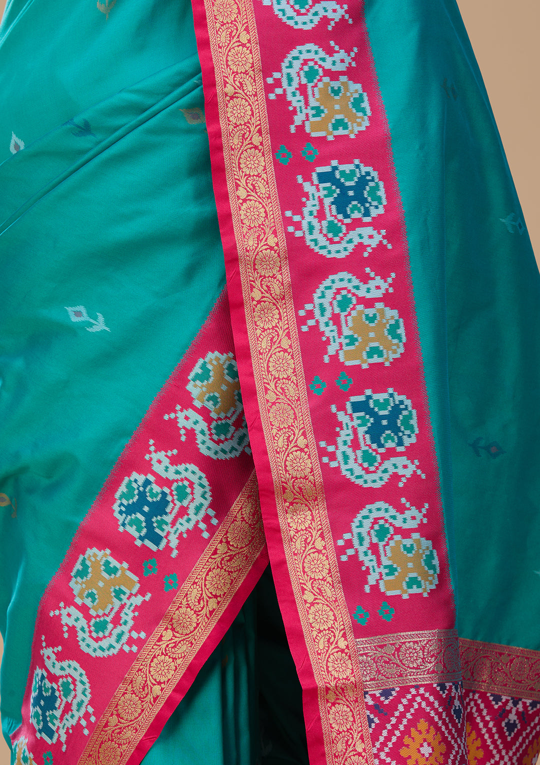 Turquoise Blue Art Silk Patola Jaal Saree With Matching Blouse Piece