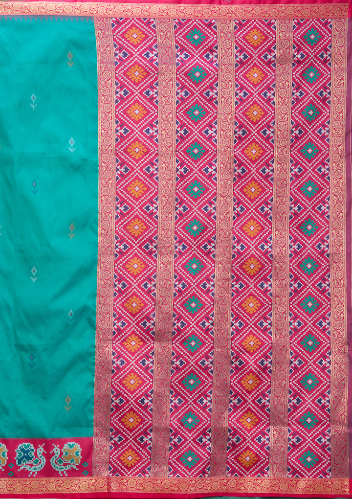 Turquoise Blue Art Silk Patola Jaal Saree With Matching Blouse Piece