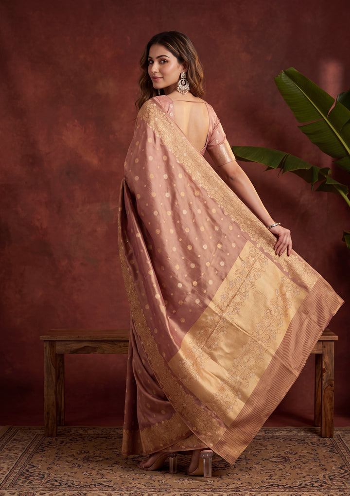 Brown Art Silk Kanjivaram Jaal Saree With Matching Blouse Piece