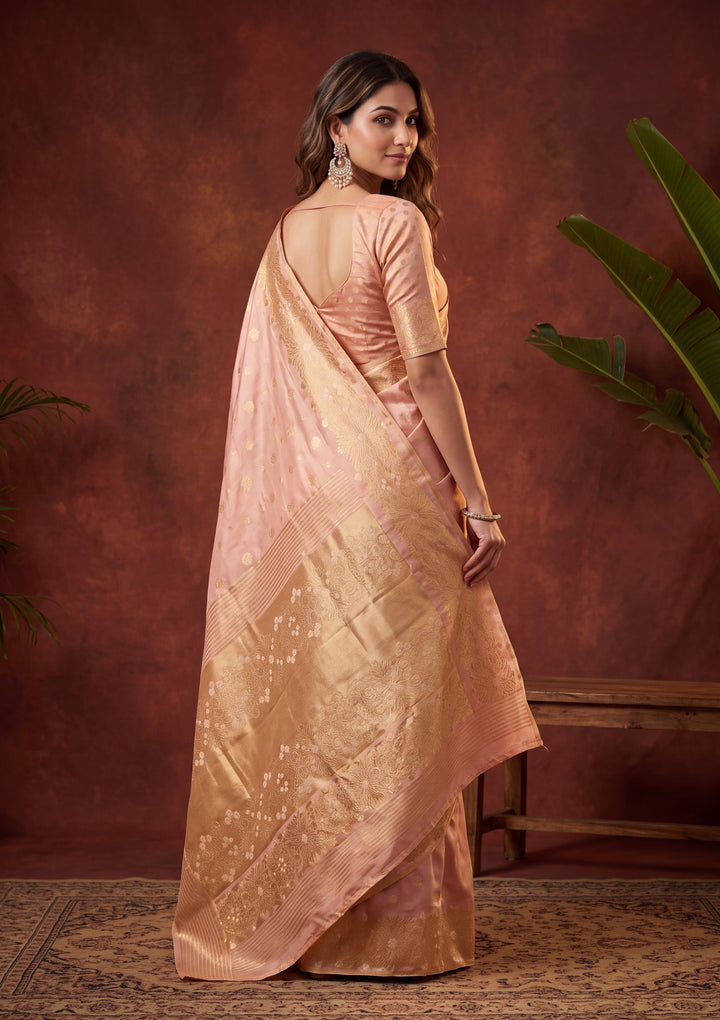 Peach Art Silk Kanjivaram Jaal Saree With Matching Blouse Piece