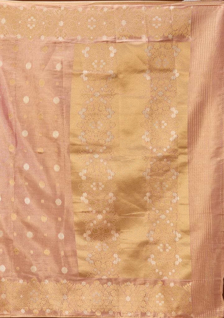 Peach Art Silk Kanjivaram Jaal Saree With Matching Blouse Piece