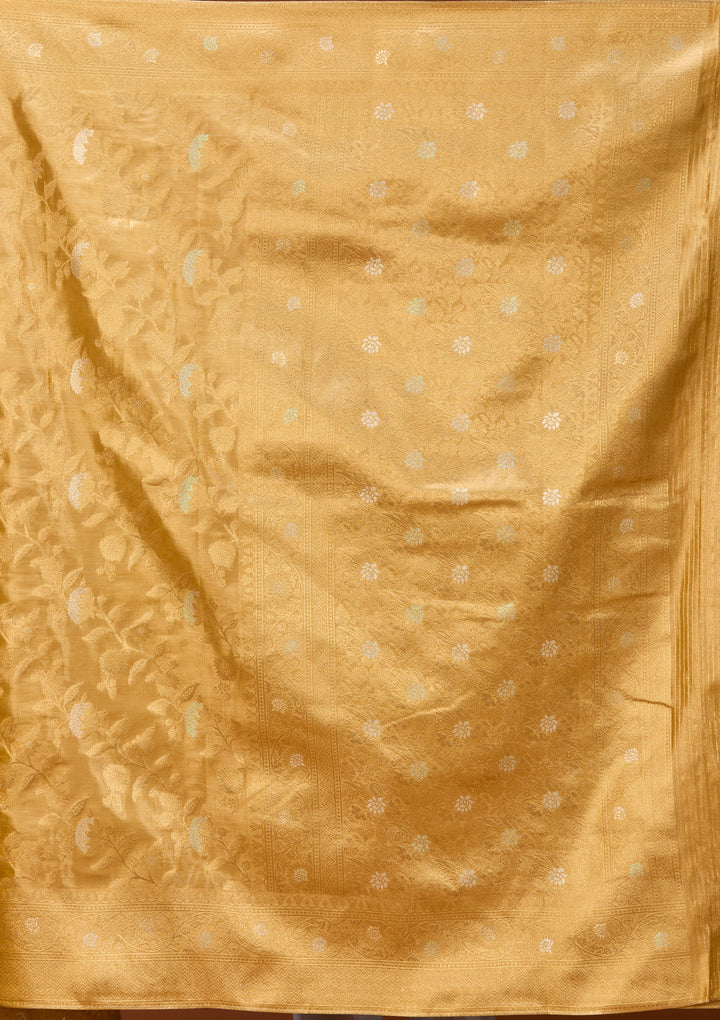 Gold Art Silk Kanjivaram Jaal Saree With Matching Blouse Piece