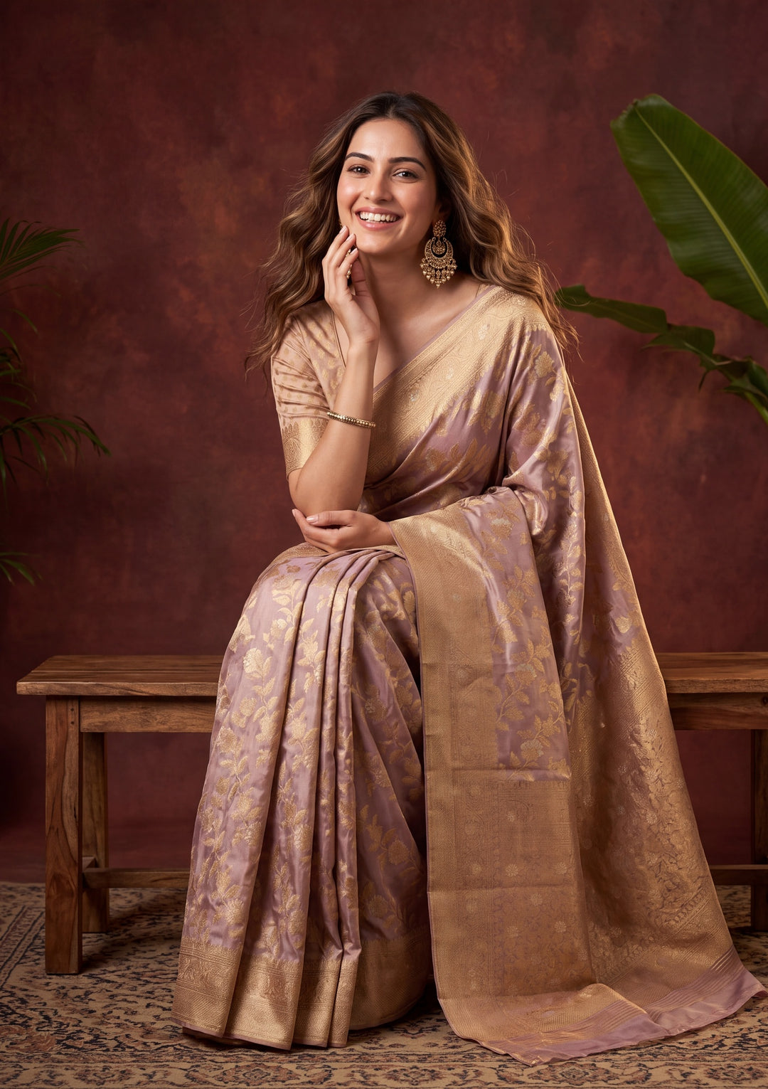 Lavender Art Silk Kanjivaram Jaal Saree With Matching Blouse Piece