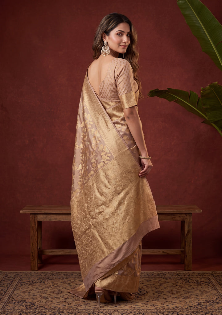 Lavender Art Silk Kanjivaram Jaal Saree With Matching Blouse Piece