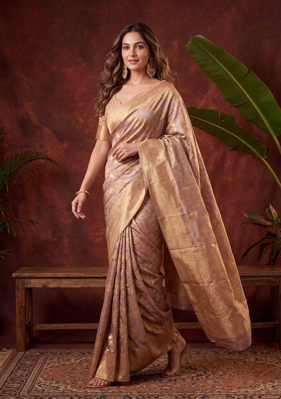 Lavender Art Silk Kanjivaram Jaal Saree With Matching Blouse Piece