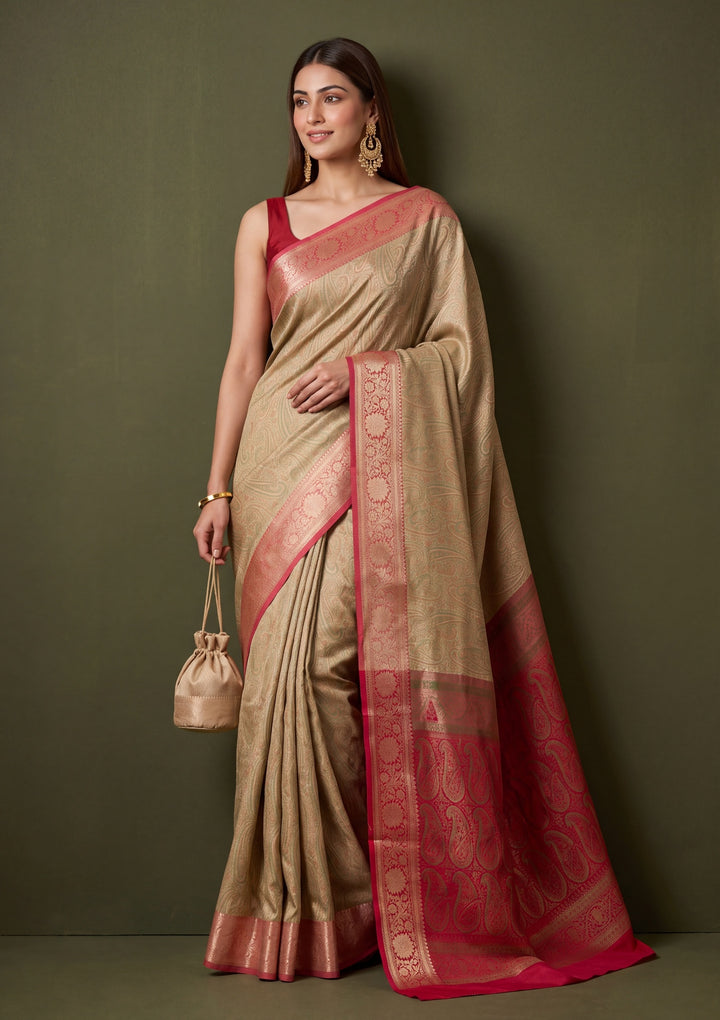 Off White Art Silk Jaal Saree With Matching Blouse Piece