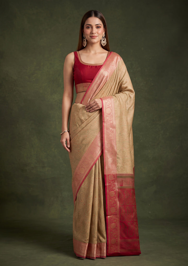 Off White Art Silk Jaal Saree With Matching Blouse Piece