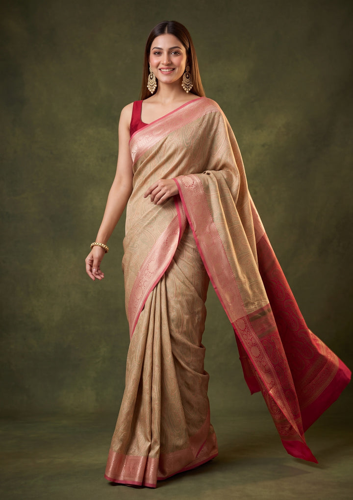 Off White Art Silk Jaal Saree With Matching Blouse Piece