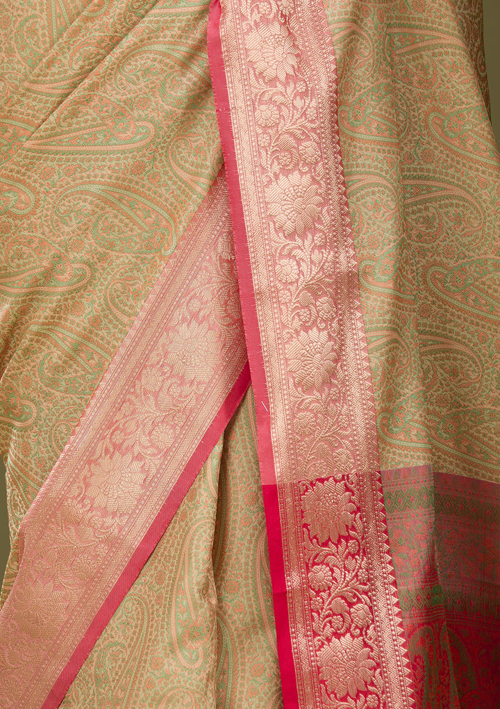 Off White Art Silk Jaal Saree With Matching Blouse Piece