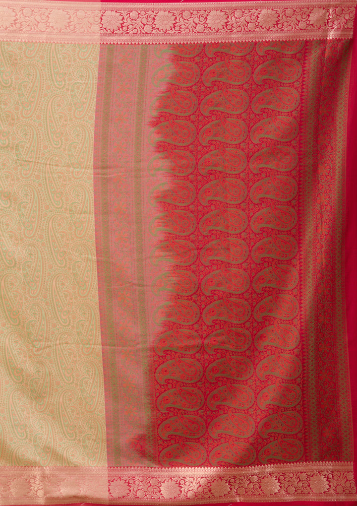 Off White Art Silk Jaal Saree With Matching Blouse Piece