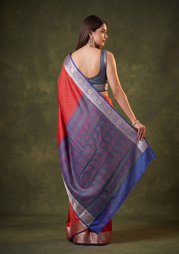 Rust Art Silk Jaal Saree With Matching Blouse Piece