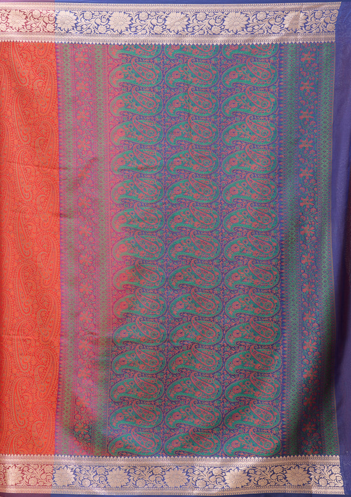 Rust Art Silk Jaal Saree With Matching Blouse Piece