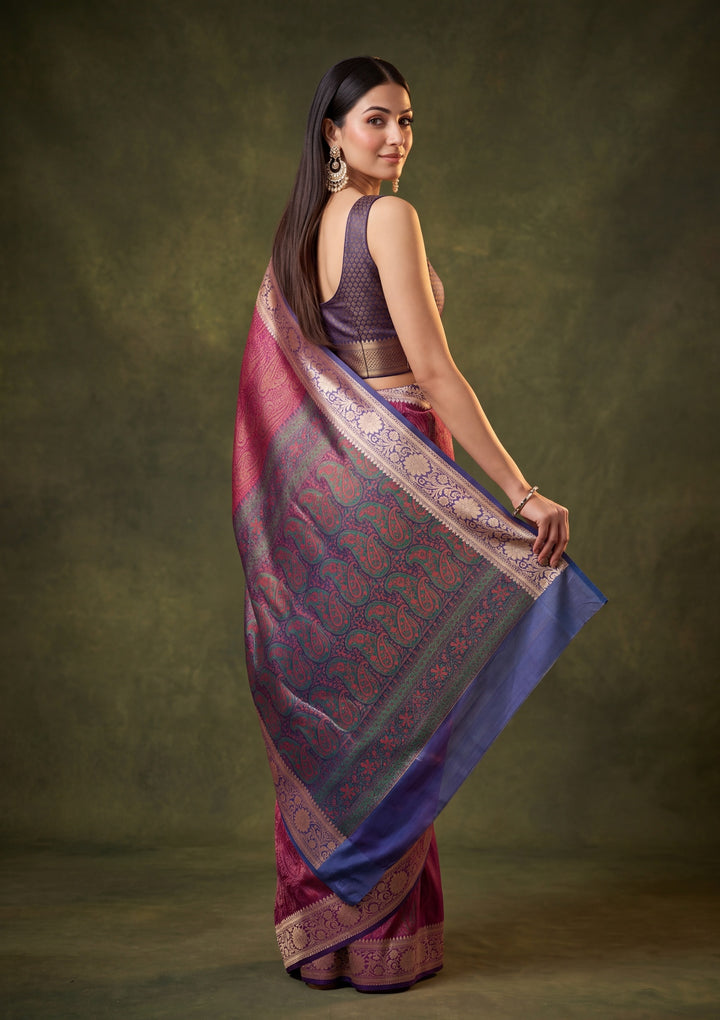 Wine Art Silk Jaal Saree With Matching Blouse Piece