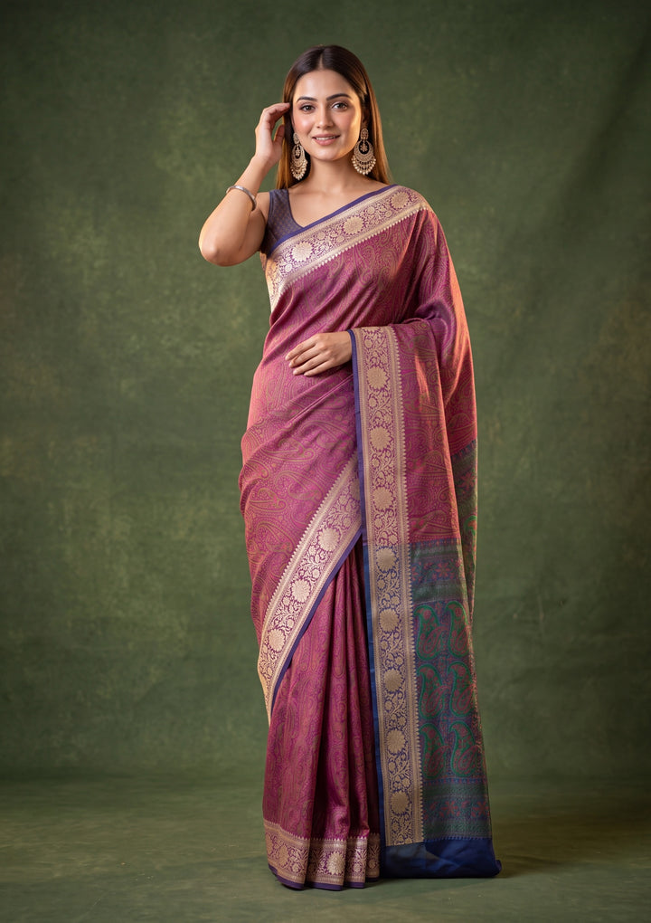 Wine Art Silk Jaal Saree With Matching Blouse Piece