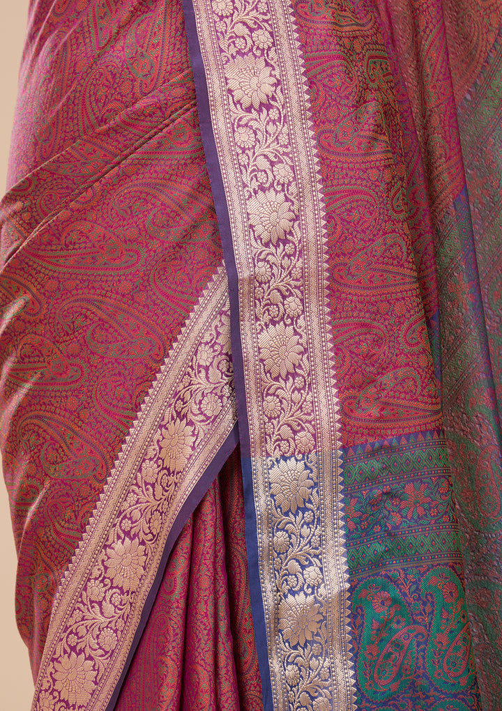 Wine Art Silk Jaal Saree With Matching Blouse Piece