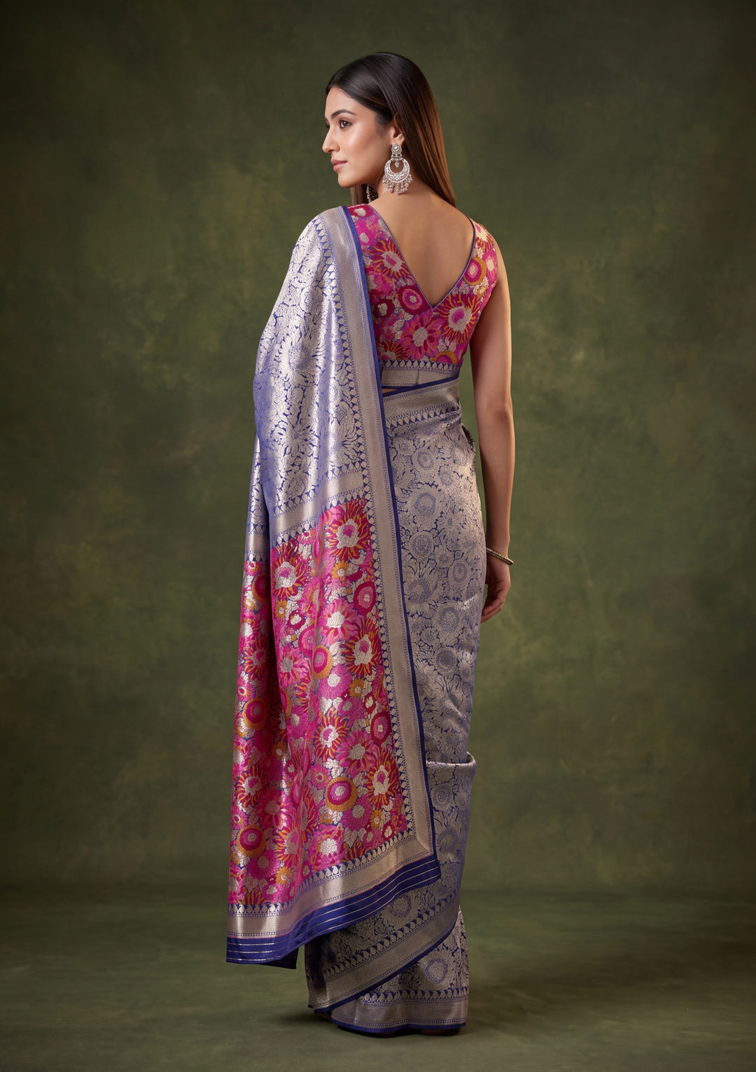 Navy Blue Art Silk Jaal Saree With Matching Blouse Piece