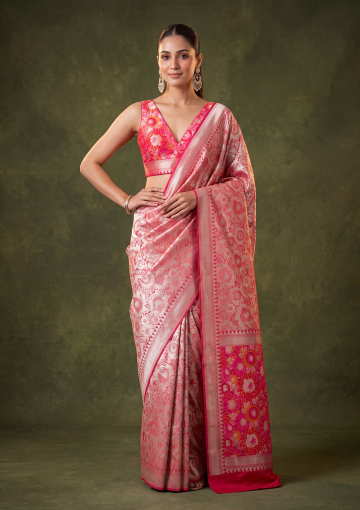 Red Art Silk Jaal Saree With Matching Blouse Piece