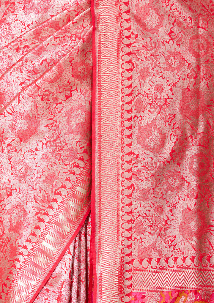 Red Art Silk Jaal Saree With Matching Blouse Piece