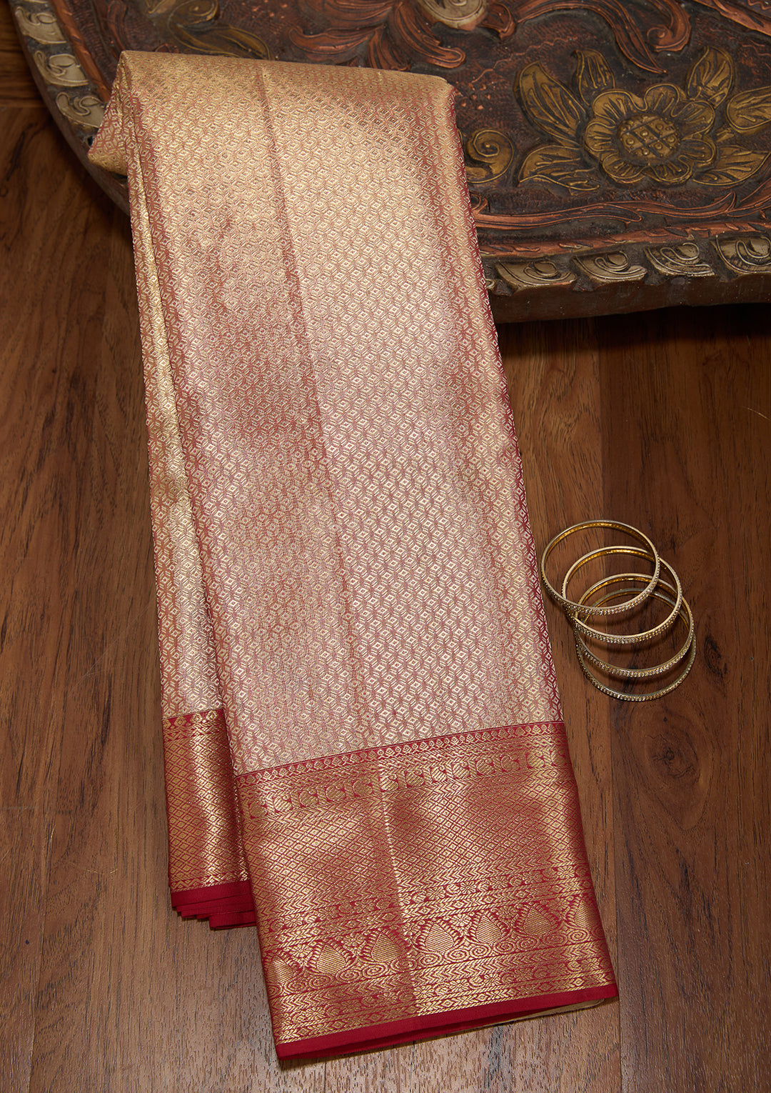 Peach Dharmavaram Tissue Silk Saree