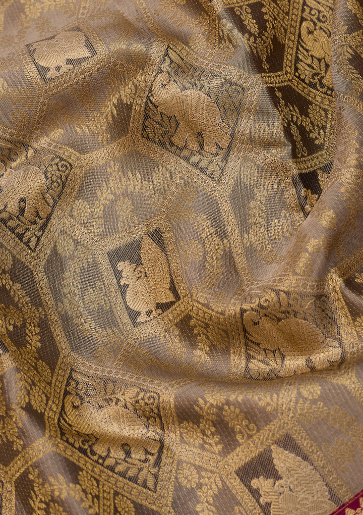 Light Grey Dharmavaram Pure Silk Saree With Matching Blouse Piece
