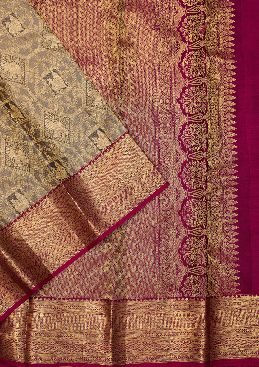 Light Grey Dharmavaram Pure Silk Saree With Matching Blouse Piece