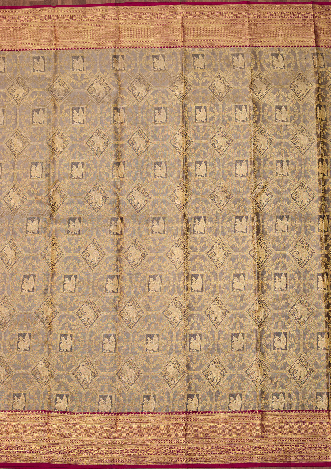 Light Grey Dharmavaram Pure Silk Saree With Matching Blouse Piece