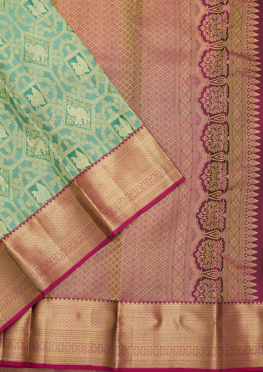 Sea Green Pure Silk Jaal Saree With Matching Blouse Piece