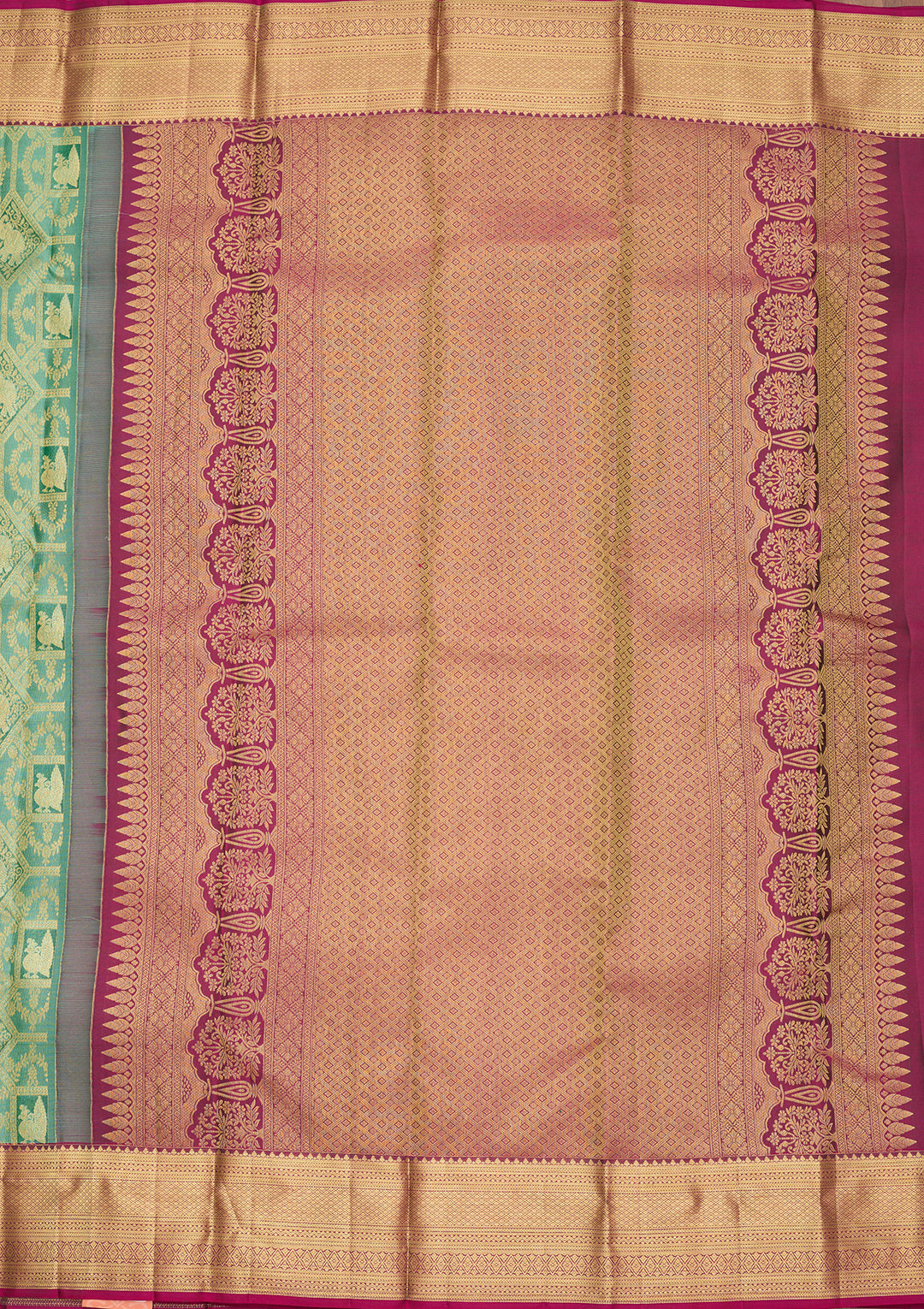 Sea Green Pure Silk Jaal Saree With Matching Blouse Piece