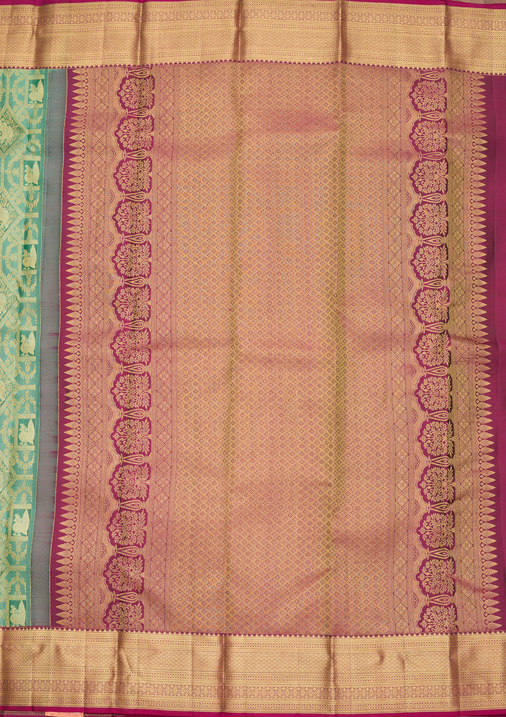 Sea Green Pure Silk Jaal Saree With Matching Blouse Piece