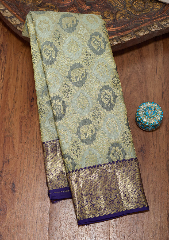 Light Grey Pure Silk Jaal Saree With Matching Blouse Piece