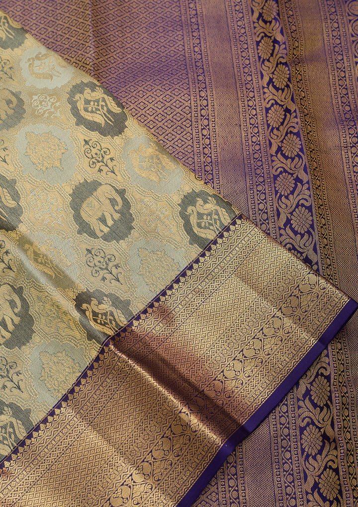 Light Grey Pure Silk Jaal Saree With Matching Blouse Piece