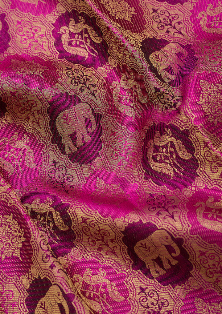 Wine Pure Silk Jaal Saree With Matching Blouse Piece