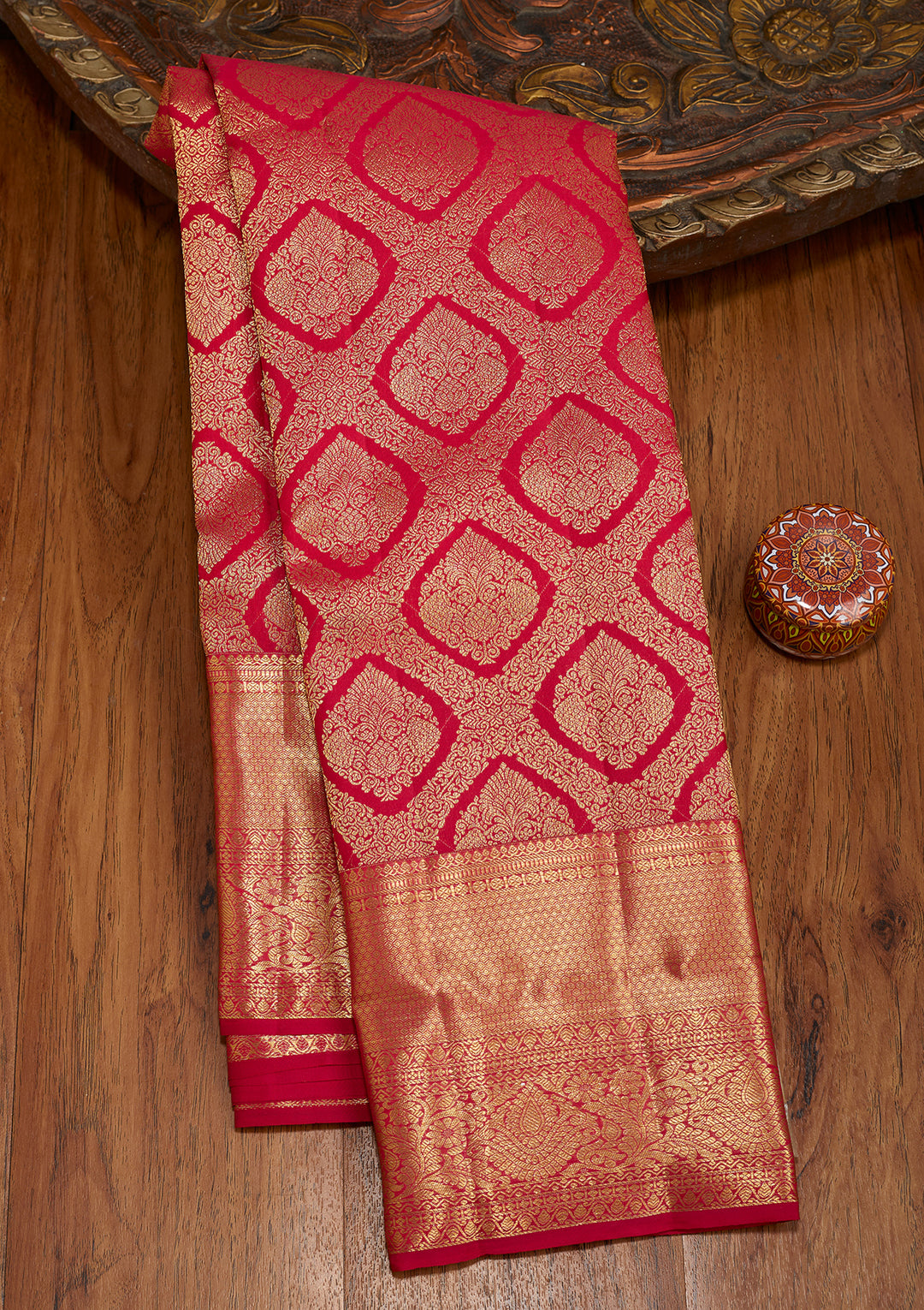 Rani Pink Dharmavaram Pure Silk Saree With Matching Blouse Piece